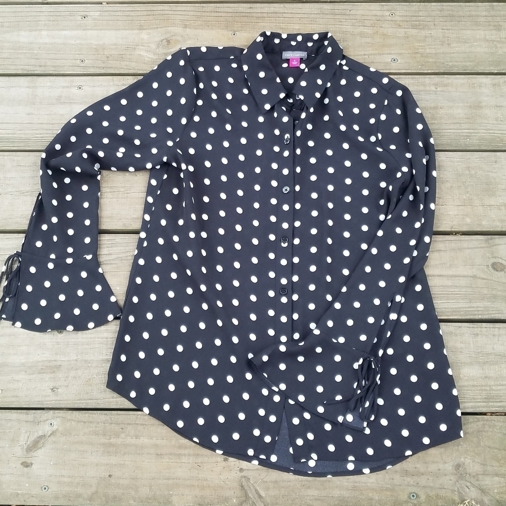 Vince Camuto black and white polka dot blouse
